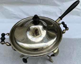 Vintage S. Sternau & Co 5 Piece Chafing Dish Set Wooden Handle Buffet Serving Piece