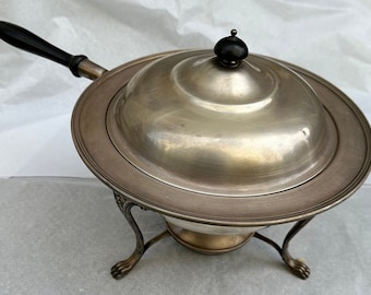 Vintage Antique Silverplate 5 Piece Chafing Dish Set Wooden Handle Buffet Serving Piece
