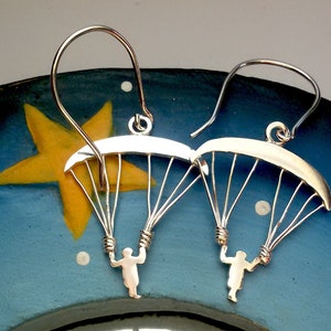 Silver paragliding earrings,  paraglider gift