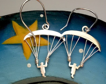 Pendientes parapente de plata,  Joyas para deportistas aéreos