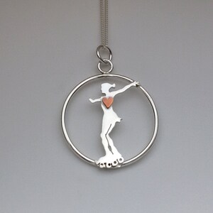 Artistic roller skating necklace, gift for roller skater, roller derby pendant