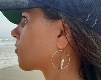 Surfer girl silver hoops, gift for surfer girls, silver surf earrings