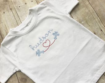 Personalisierte Valentinstag jungen Shirt - monogrammiert jungen Flugzeug Herz Shirt