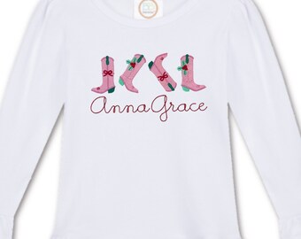 Christmas Boot Scoot Boogie Ruffle Shirt - Girls Shirt - Personalized - Embroidered Name Monogram
