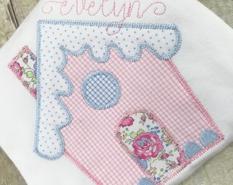 Christmas Gingerbread House Shirt - Personalized - Pink and Blue Check - Child's Winter Outfit - Monogrammed