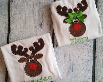 Camisa infantil de Natal, roupa com monograma - One-sie, camisa de rena de Natal - Camisa personalizada para bebê, roupa de coruja para bebê