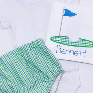Golf Putting Green - Personalisiert - Blau und Grün - Pink und Grün - Passendes Outfit - Mädchen Shirt - Jungen Shirt - bestickt