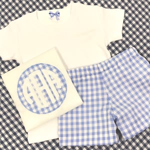 Blau und weiß Check Boys monogrammiert Shirt und Shorts Set - junge Outfit