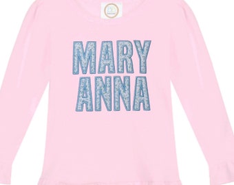 Mary Anna - Light Blue Floral - Name Font - embroidery