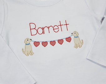 Valentinstag Herz Welpen Banner - personalisiert - Monogramm - bestickt