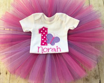 Butterfly first birthday outfit - 1st birthday butterfly outfit - Toddler girl , Baby Girl personalized , 1st Birthday girl, pink and purple