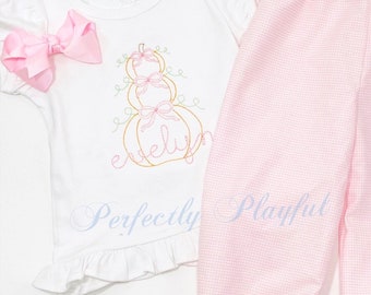Personalized - Pumpkin Stacked Fall Outfit - Pink Pants - Girls Fall Outfit - Toddler Set - Monogram - Embroidered