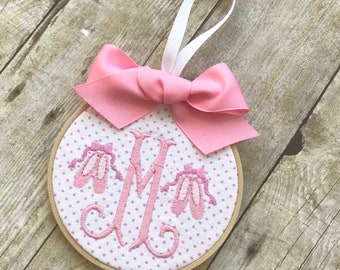 Personalized Christmas Ornament - Monogramed Pink Ballet Shoes Slippers Ornament