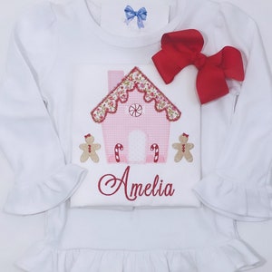 Personalized Gingerbread House Shirt - Christmas Shirt - Embroidered - Name - Pink