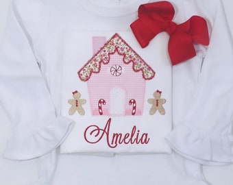 Personalized Gingerbread House Shirt - Christmas Shirt - Embroidered - Name - Pink