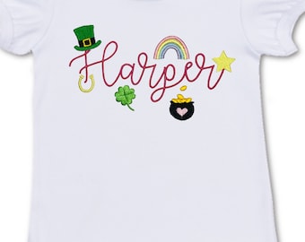 Girl's St. Patrick's Day Personalized Name Shirt - Embroidered Lucky Shirt