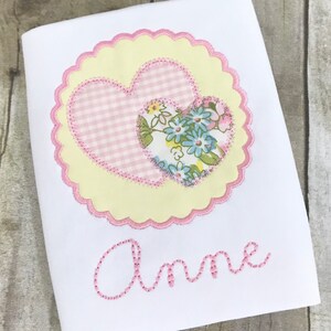 Girl&#39;s Personalized Valentine&#39;s Day Heart Shirt - Monogrammed Girl&#39;s Heart Shirt - Pink and White