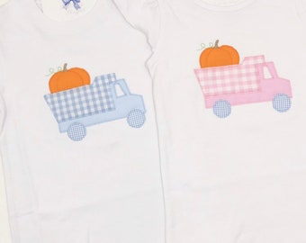 Pumpkin Dump Truck Shirt - Personalized - Pink and Blue - Fall