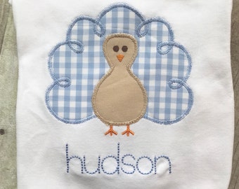 Thanksgiving Turkey Shirt - Personalized - Blue Buffalo Check - Child's Fall Outfit - Monogrammed - Boy's Thanksgiving