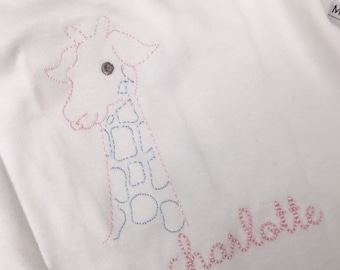 Personalized Monogrammed Girls Pink and Blue Giraffe Shirt