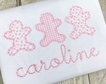 Camisa personalizada com monograma para menina Gingread de Natal - Roupa infantil de inverno - Monograma