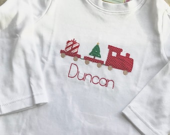 Christmas Train Shirt - Personalized - Red and Green - Child's Winter Outfit - Monogrammed - Boy's Christmas