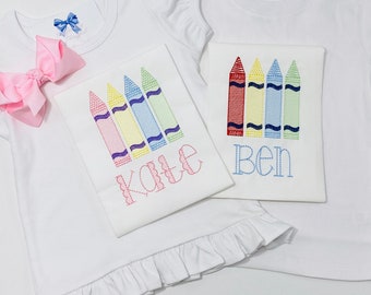 Back to School Personalized Shirt - Girl Crayons - Boy Crayons  - Monogrammed