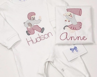 Classic Boys Football Player and Cheerleader Romper - Personalized - Monogrammed Customize with your team color!