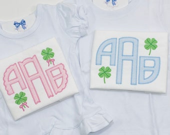 St. Patrick's Day Outfit - Personalized  - Shirt and Bloomers - Monogrammed - Embroidered - Gingham - Check - Boy and Girl