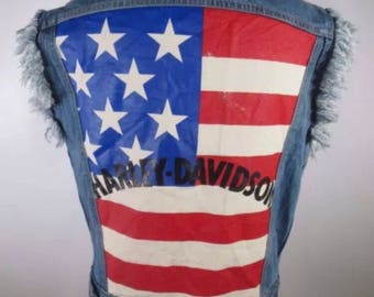 Harley Davidson denim cut off vest AMERICA women's size XL