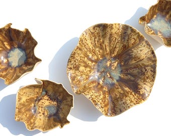 Mustard Porcelain Wall Art - Ceramic Sculptures - Home Decor - Set of 4 Pieces