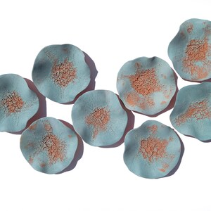 Teal Terracotta Ceramic Wall Hanging - Handmade Ceramic Sculpture Art - Set of 8 Tiles