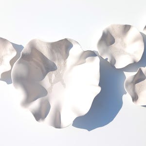 White Ceramic Tulip Wall Sculpture - Handmade Floral Wall Art - Set of 5