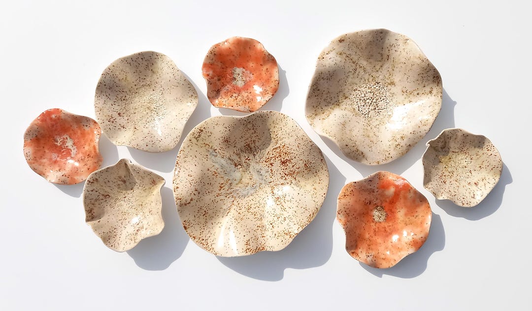 Ivory & Orange Ceramic Wall Art: Art Installation Sculpture, Made to ...