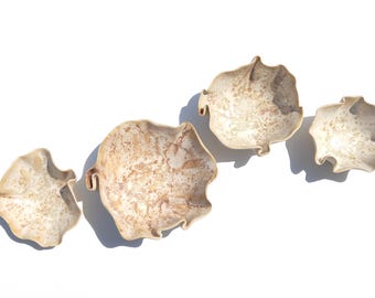 Beige Porcelain Wall Art - Ceramic Sculpture - Handmade Home Decor - Set of 4 Pieces