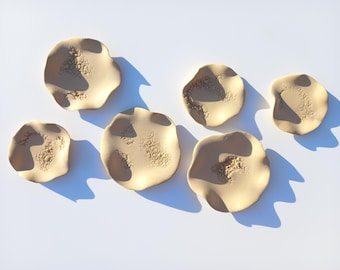 Beige Porcelain Flower Tiles: Ceramic Wall Sculpture Set of 6