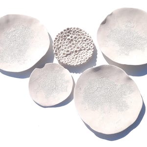 Off-White Ceramic Tiles - Wall Art Installation - Coral Inspired Minimalist Sculpture - Set of 5