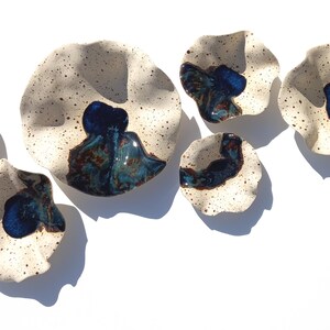 Beige Speckled and Blue Copper Ceramic Wall Art: Handmade Art Decor, Made to Order