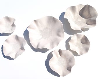 White Ceramic Flower Wall Art Tiles: Large Floral Wall Sculpture (Made to Order)