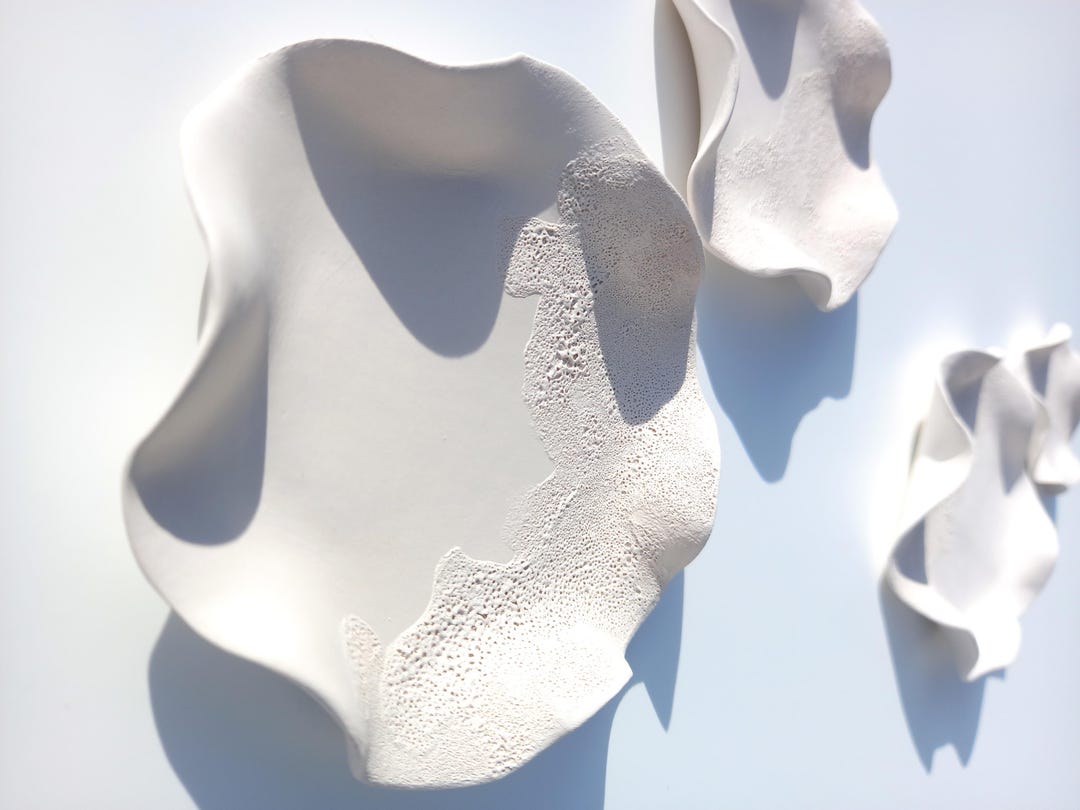 Large White Ceramic Wall Art - Minimalist Sculpture - Modern Floral ...