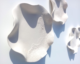 Large White Ceramic Wall Art - Minimalist Sculpture - Modern Floral Decor - Made to Order