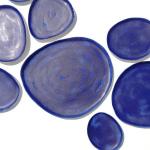 Dark Blue Porcelain Wall Art with Organic Shapes - Handmade Ceramic Sculpture - Set of 9