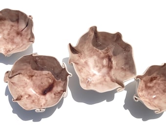 White Ceramic Tulip Wall Art Sculpture Set - Crackled Brown Glaze - Made to Order