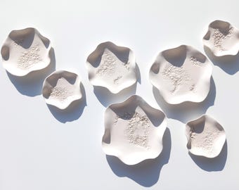 White Ceramic Flower Wall Art Tiles: Large Floral Wall Sculpture, Made to Order