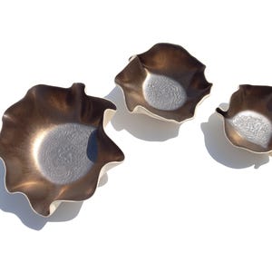 Set of 3 bronze and black porcelain wall art sculptures - Porcelain wall art set - READY TO SHIP