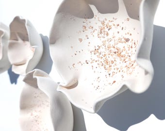 Large White Ceramic Flower Decor - Art Installation - Minimalist Sculpture - Mosaic tiles MADE TO ORDER