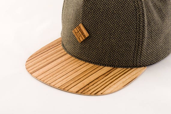 Man Hat With WOODEN Brim Green Cap 