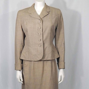 Peach 40&#39;s Suit Small Orange Gray White Forties 2 Piece Jacket Blazer Straight Skirt Curved Bias Detail  Women&#39;s