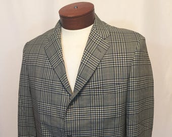 Blue Green Glen Plaid Sport Coat 40 Medium Blazer 70's Avocat Gris Or Veste Moderne Hunter Haig 3 Bouton Coton 70s