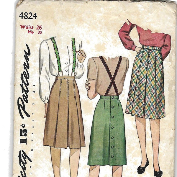 40’s Skirt Sewing Pattern Simplicity 4824 Skirt box pleats straight Forties 1943 Waist 26 Hip 35 Misses Women's waist band